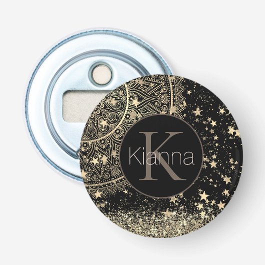 Mandala doorsturen met Gold Monogram Button Flesopener (Voorkant)