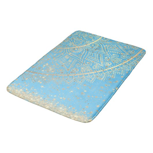 Mandala doorsturen met Gold Stars op Turquoise Badmat (Gekanteld)