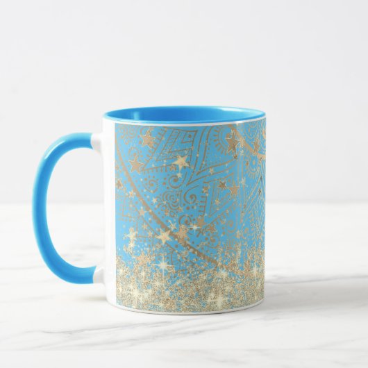 Mandala doorsturen met Gold Stars op Turquoise Mok (Links)