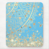 Mandala doorsturen met Gold Stars op Turquoise Muismat (Voorkant)
