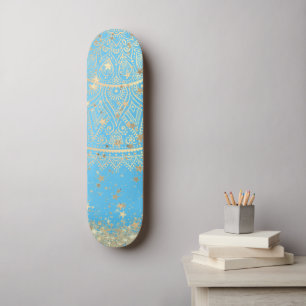 Mandala doorsturen met Gold Stars op Turquoise    Persoonlijk Skateboard