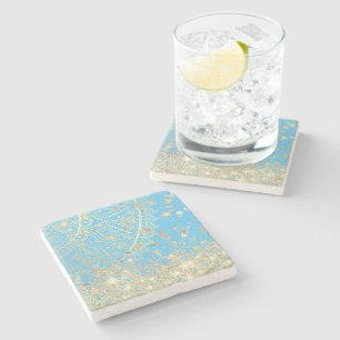 Mandala doorsturen met Gold Stars op Turquoise Stenen Onderzetter