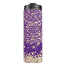 Mandala doorsturen met gouden sterren op Paars Thermosbeker