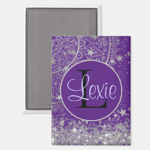 Mandala doorsturen met zilveren sterren op Paars Magneet