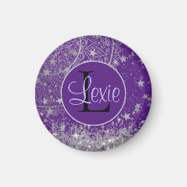 Mandala doorsturen met zilveren sterren op Paars Magneet