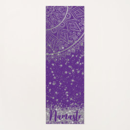 Mandala doorsturen met zilveren sterren op Paars Yogamat