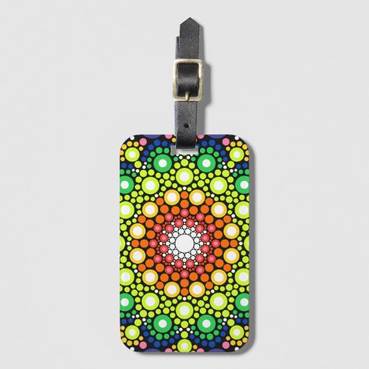 Mandala Dot Fractal Retro Hippie Trippy Stippen Bagagelabel (Voorkant (verticaal))
