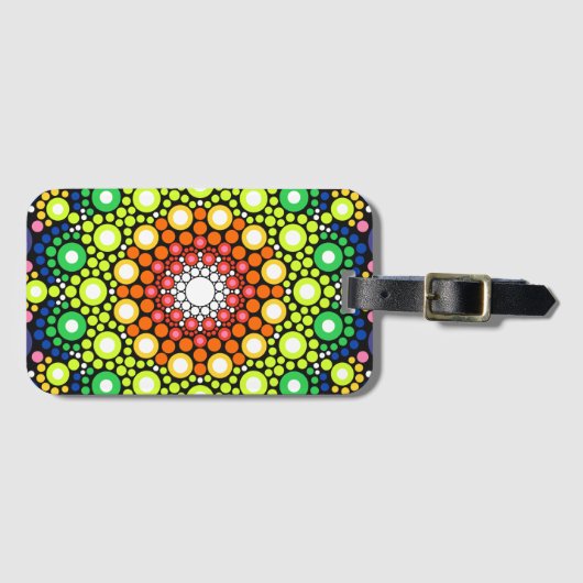 Mandala Dot Fractal Retro Hippie Trippy Stippen Bagagelabel (Voorkant (horizontaal))