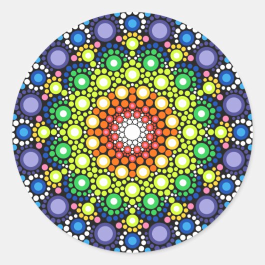 Mandala Dot Fractal Retro Hippie Trippy Stippen Ronde Sticker (Voorkant)
