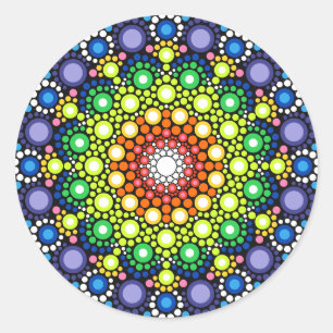 Mandala Dot Fractal Retro Hippie Trippy Stippen Ronde Sticker
