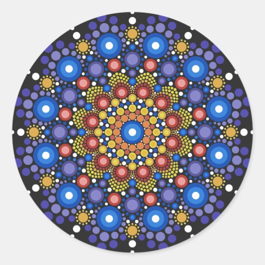 Mandala Dot Fractal Retro Hippie Trippy Stippen Ronde Sticker (Voorkant)