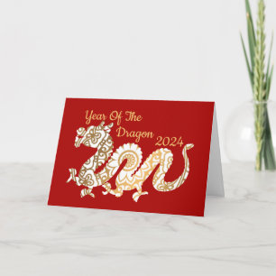 Mandala Dragon 2024 Chinees Nieuwjaar Rood Kaart