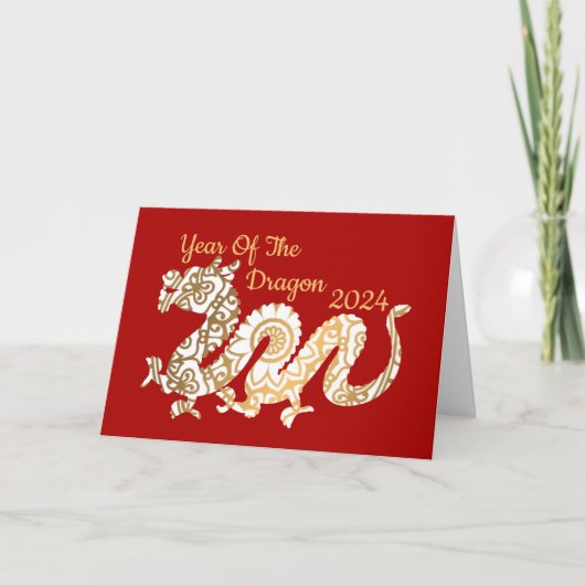 Mandala Dragon 2024 Chinees Nieuwjaar Rood Kaart (Voorkant)