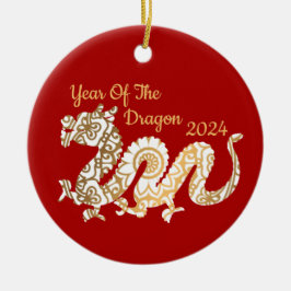 Mandala Dragon 2024 Chinees Nieuwjaar Rood Keramisch Ornament