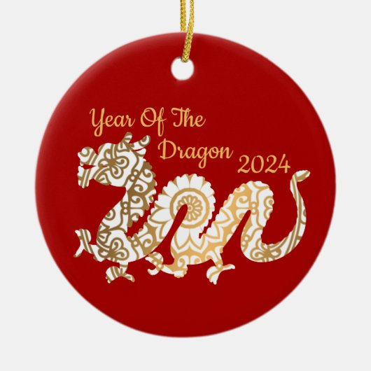 Mandala Dragon 2024 Chinees Nieuwjaar Rood Keramisch Ornament (Voorkant)
