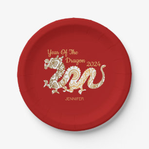 Mandala Dragon 2024 Chinees Nieuwjaar Rood Papieren Bordje