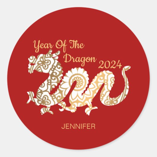 Mandala Dragon 2024 Chinees Nieuwjaar Rood Ronde Sticker (Voorkant)