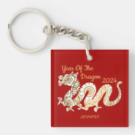 Mandala Dragon 2024 Chinees Nieuwjaar Rood Sleutelhanger