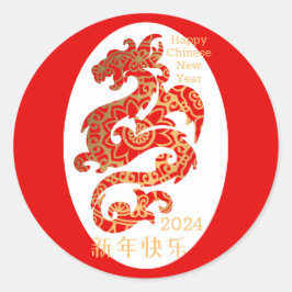 Mandala Dragon Rode Chinese Nieuwjaar vakantie Ronde Sticker