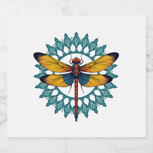 Mandala Dragonfly - Lotus Flower Insect Lover Ento Sparkling Wijnetiket (Enkel label)