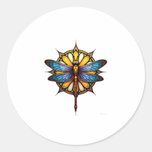 Mandala Dragonfly Luminous Sacred Geometry Spiritu Ronde Sticker (Voorkant)