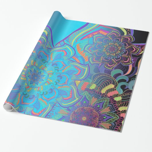 Mandala Drie Lagen blauw Cadeaupapier (Uitgerold)