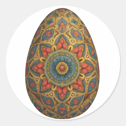 Mandala Egg – ingewikkeld Boho Floral ontwerp Ronde Sticker (Voorkant)