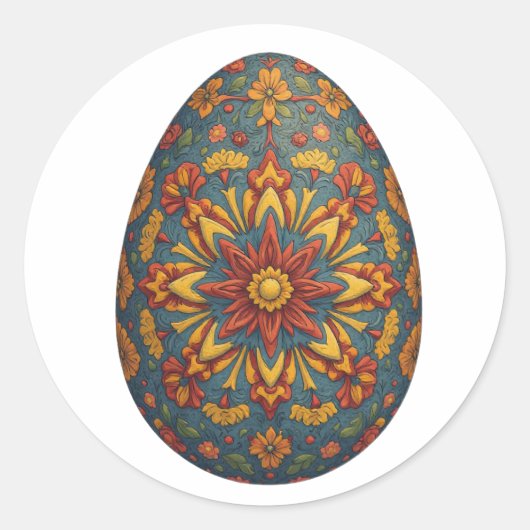 Mandala Egg – ingewikkeld Boho Floral ontwerp Ronde Sticker (Voorkant)