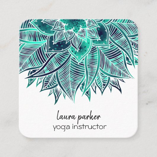 Mandala Elegant Boho Paisley Floral Blauwgroen Art Vierkante Visitekaartje (Voorkant)
