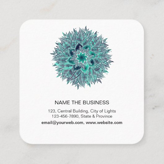 Mandala Elegant Boho Paisley Floral Blauwgroen Art Vierkante Visitekaartje (Achterkant)