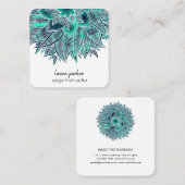 Mandala Elegant Boho Paisley Floral Blauwgroen Art Vierkante Visitekaartje (Voorkant / Achterkant)
