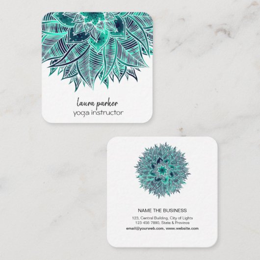 Mandala Elegant Boho Paisley Floral Blauwgroen Art Vierkante Visitekaartje (Voorkant / Achterkant)