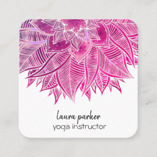 Mandala Elegant Boho Paisley Floral Pink Art Yoga Vierkante Visitekaartje