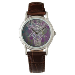 Mandala Elephant Bohemian Horloge