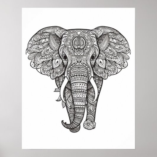 Mandala Elephant Coloring Poster voor volwassenen (Voorkant)