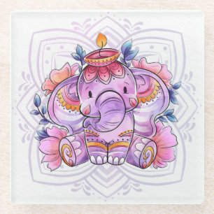 Mandala Elephant/Ganesh Glazen Onderzetter