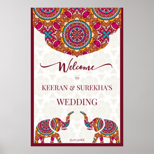 Mandala elephant Indian wedding welcome sign Poster (Voorkant)