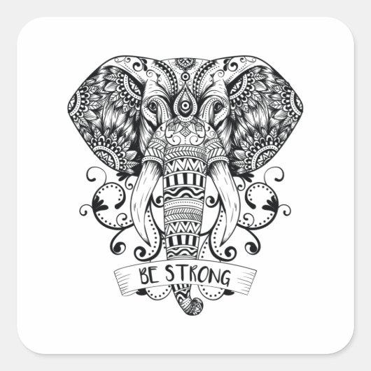 Mandala Elephant Vierkante Sticker (Voorkant)