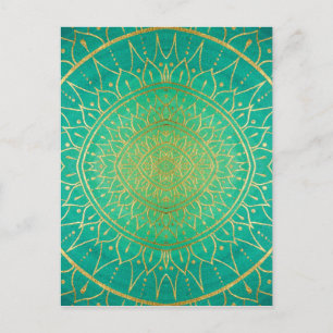 Mandala Emeral Green Gold Colorful Briefkaart