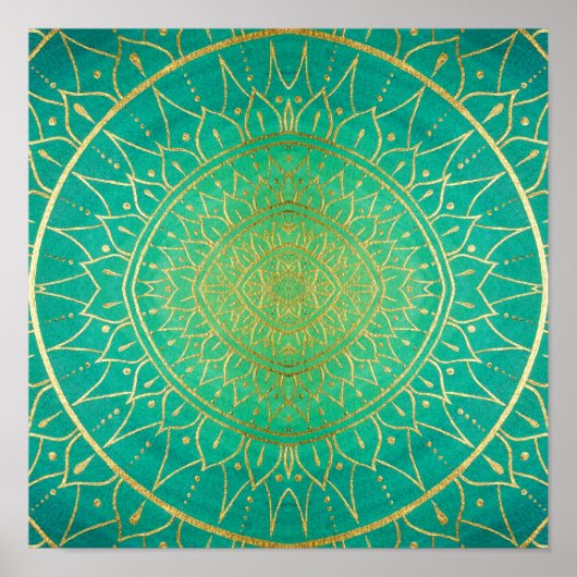 Mandala Emeral Green Gold Colorful Poster (Voorkant)