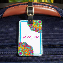 Mandala en Aqua Lijst Boho Naam Bagagelabel