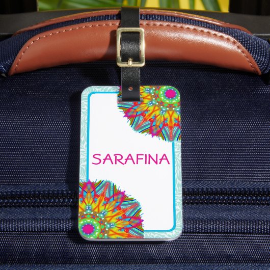 Mandala en Aqua Lijst Boho Naam Bagagelabel (Voorkant Insitu 2)