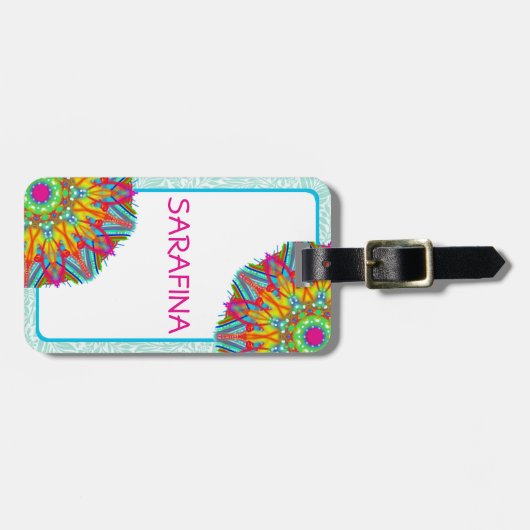 Mandala en Aqua Lijst Boho Naam Bagagelabel (Voorkant horizontaal)