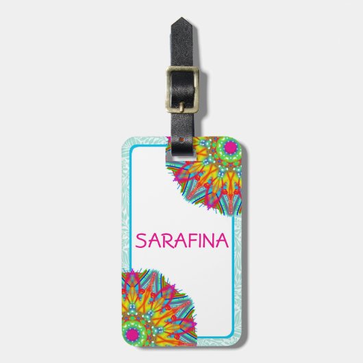 Mandala en Aqua Lijst Boho Naam Bagagelabel (Voorkant verticaal)