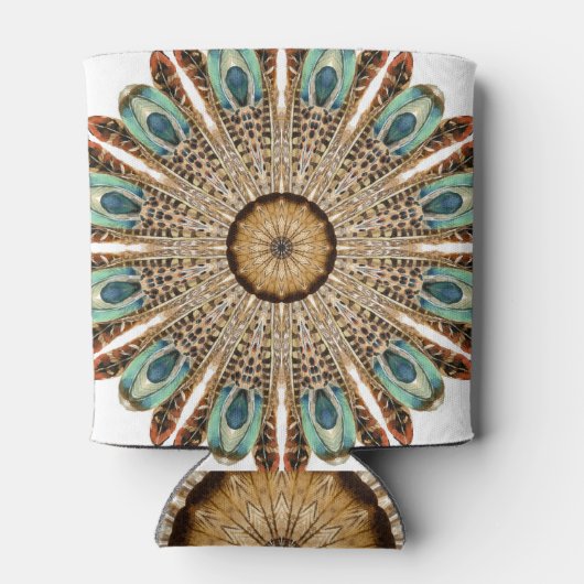 Mandala Feathers Waterverf: Natuurlijk Kant Ontwer Blikjeskoeler (Achterkant)