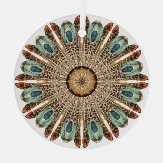 Mandala Feathers Waterverf: Natuurlijk Kant Ontwer Glas Ornament (Achterkant)