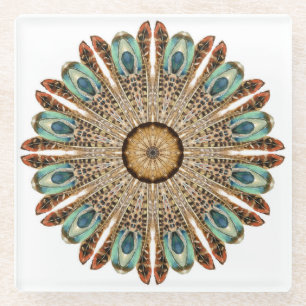 Mandala Feathers Waterverf: Natuurlijk Kant Ontwer Glazen Onderzetter