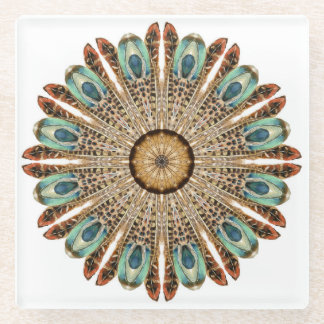 Mandala Feathers Waterverf: Natuurlijk Kant Ontwer Glazen Onderzetter