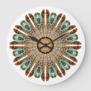 Mandala Feathers Waterverf: Natuurlijk Kant Ontwer Grote Klok