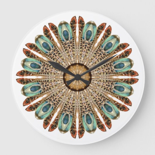 Mandala Feathers Waterverf: Natuurlijk Kant Ontwer Grote Klok (Voorkant)